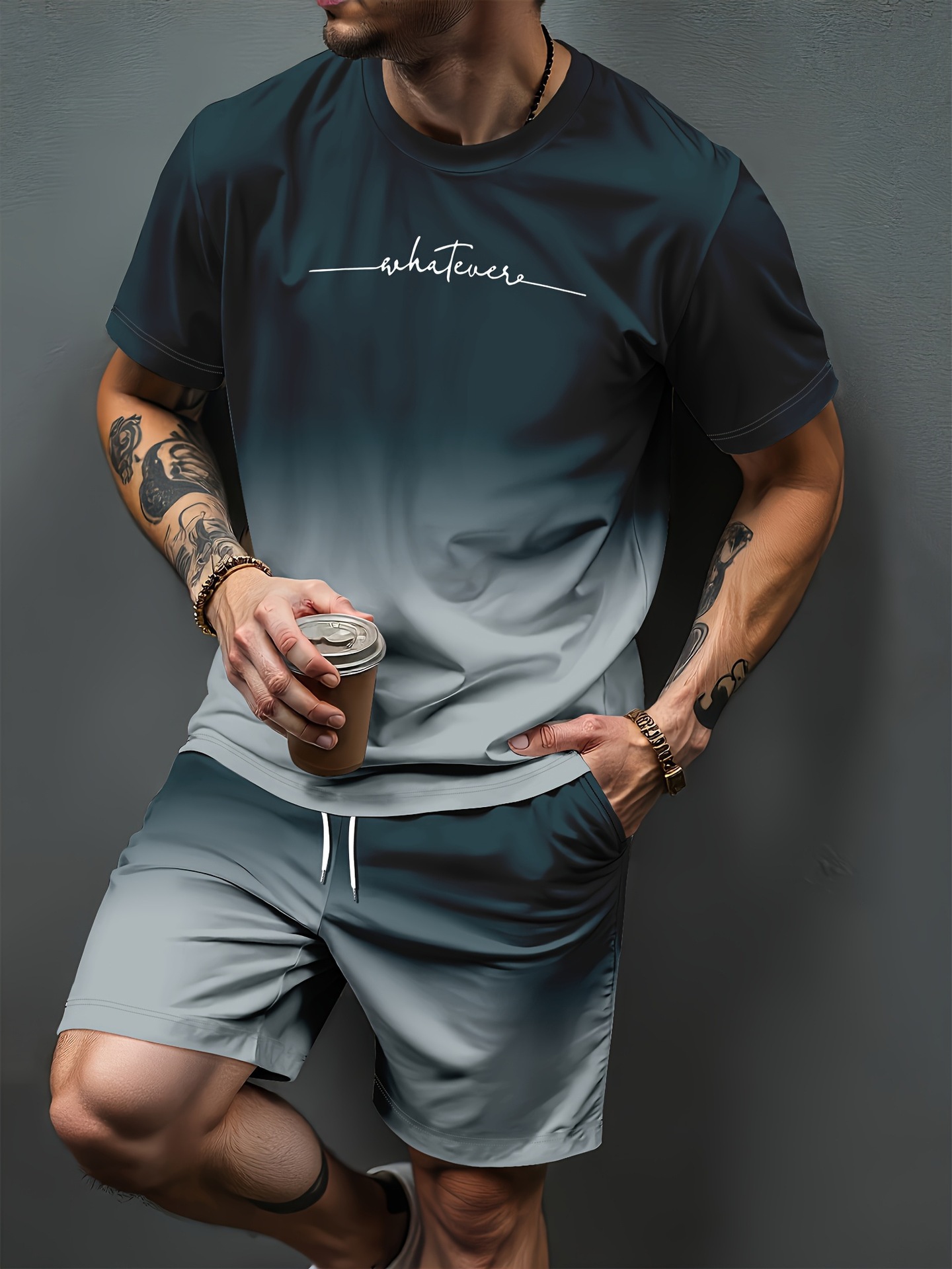3D Printing Jersey - Gradientowy wzór liter, druk 3D, dresy