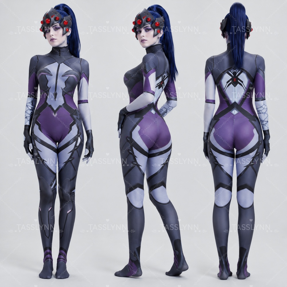 3D Printing Game - Overwatch Widowmaker Ciemnofioletowy Czarny Strój Cosplay