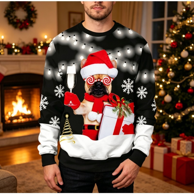3D Printing Xmas - Męska Damska Bluza z Okrągłym Dekoltem,